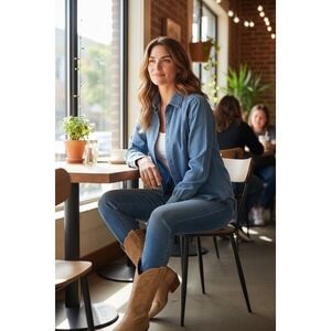 Double D Ranchwear Women's Chambray Western Shirt 100% Tencel Denim Blue Small